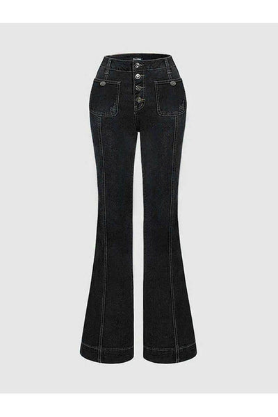 Stylish High-Waisted Patchwork Flared Jeans