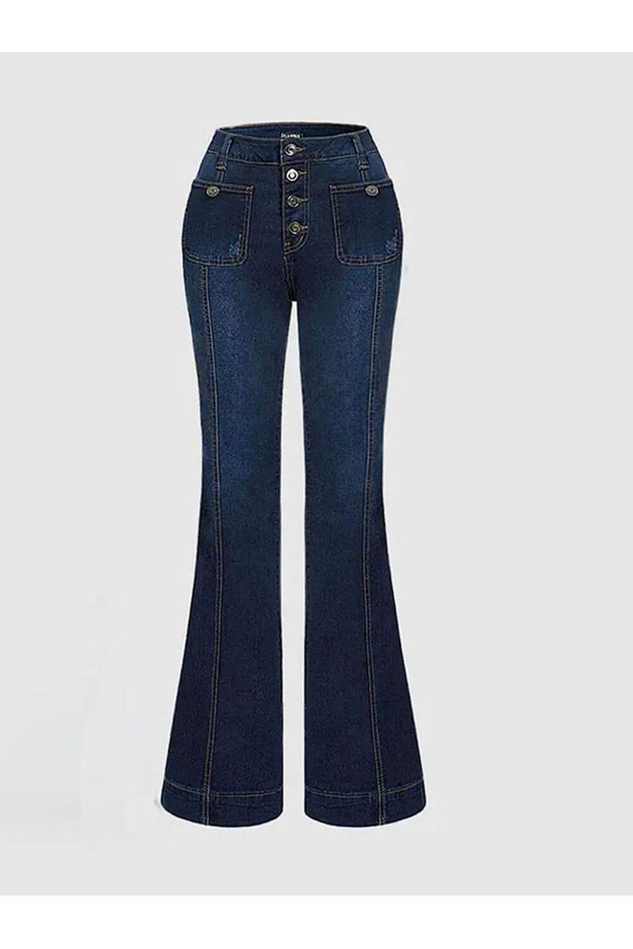 Stylish High-Waisted Patchwork Flared Jeans