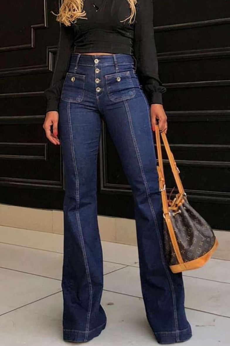 Stylish High-Waisted Patchwork Flared Jeans