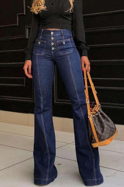 Stylish High-Waisted Patchwork Flared Jeans