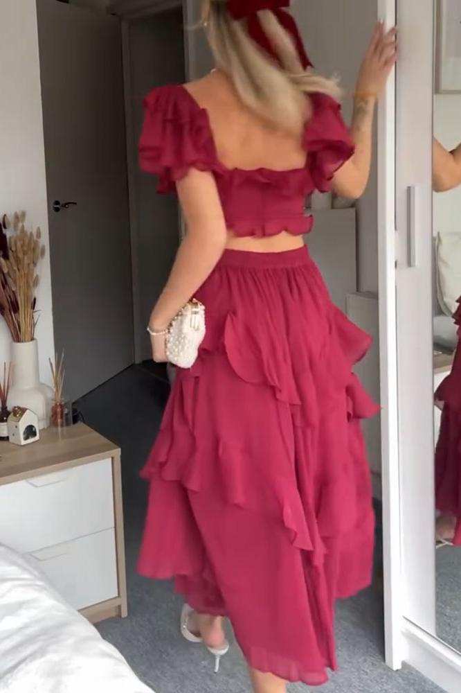 Scarlett™ | Elegant Layered Ruffle Midi Dress