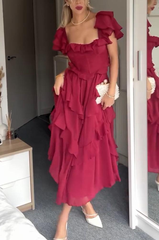 Scarlett™ | Elegant Layered Ruffle Midi Dress