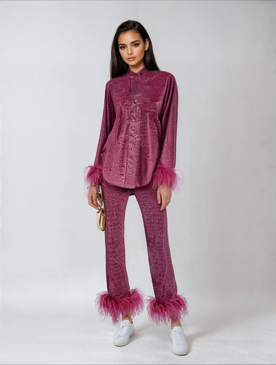 Amara – Feather-Trimmed Loungewear Set