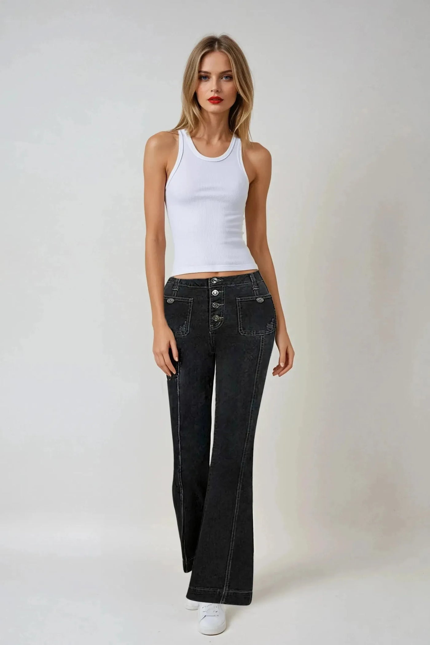 Stylish High-Waisted Patchwork Flared Jeans