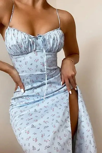 FloralRuched Maxi Slip Dress