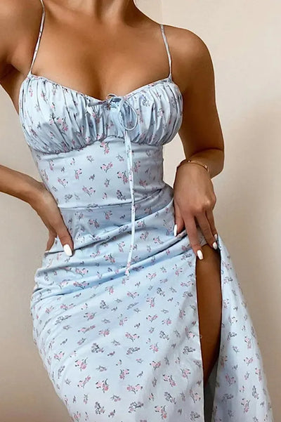 FloralRuched Maxi Slip Dress