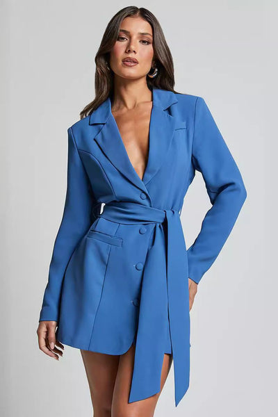 Benoit™ Blue Belted Blazer Dress