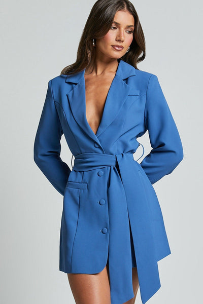 Benoit™ Blue Belted Blazer Dress