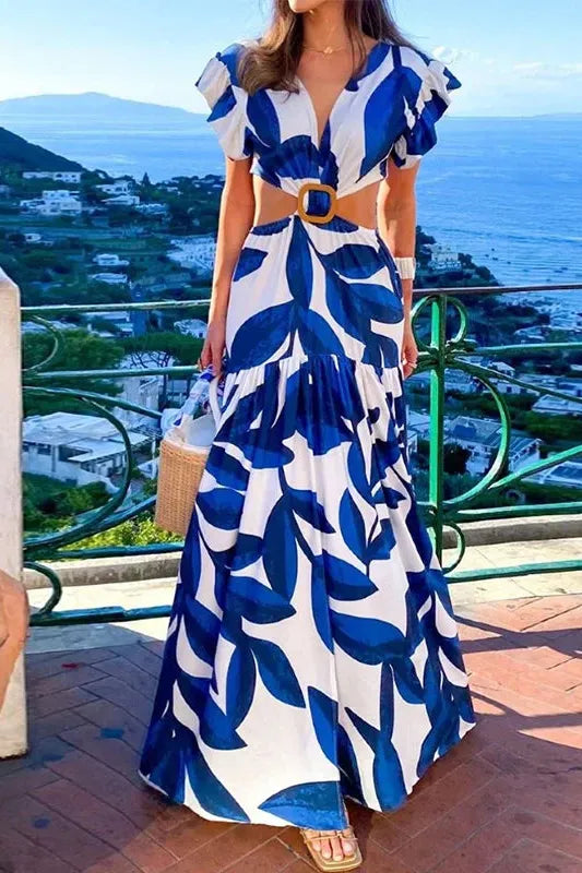 Summer Butterfly Maxi: Women's Fashion V-Neck Backless Dress