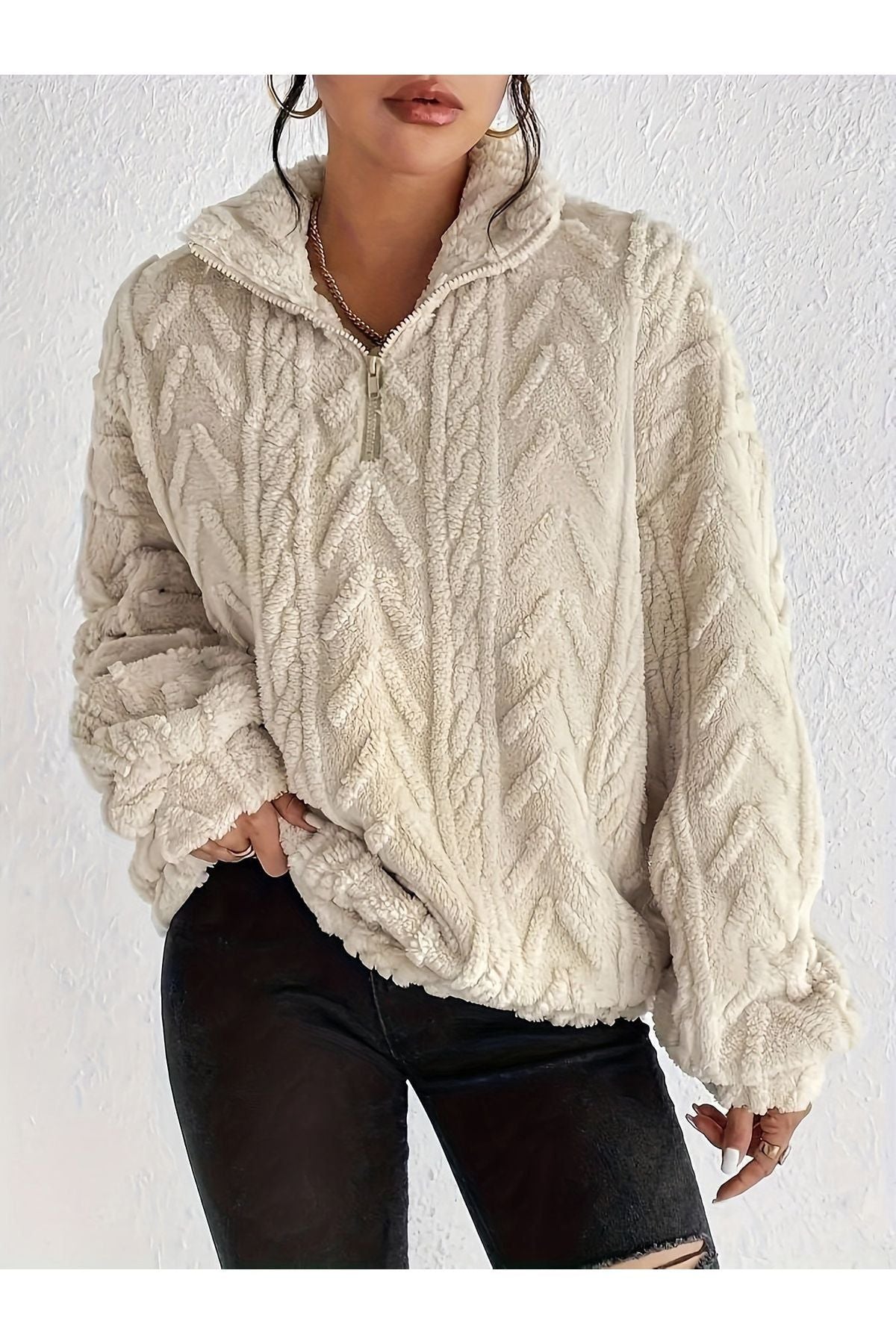 Dianne - Luxe Cable-Knit Fleece Sweatshirt