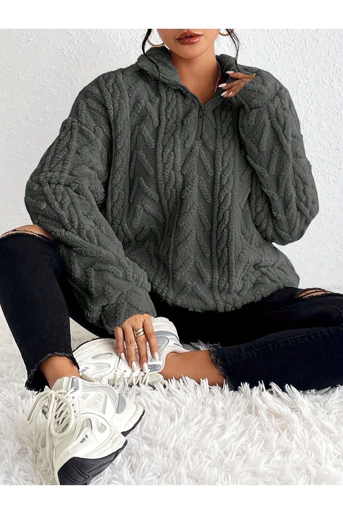 Dianne - Luxe Cable-Knit Fleece Sweatshirt
